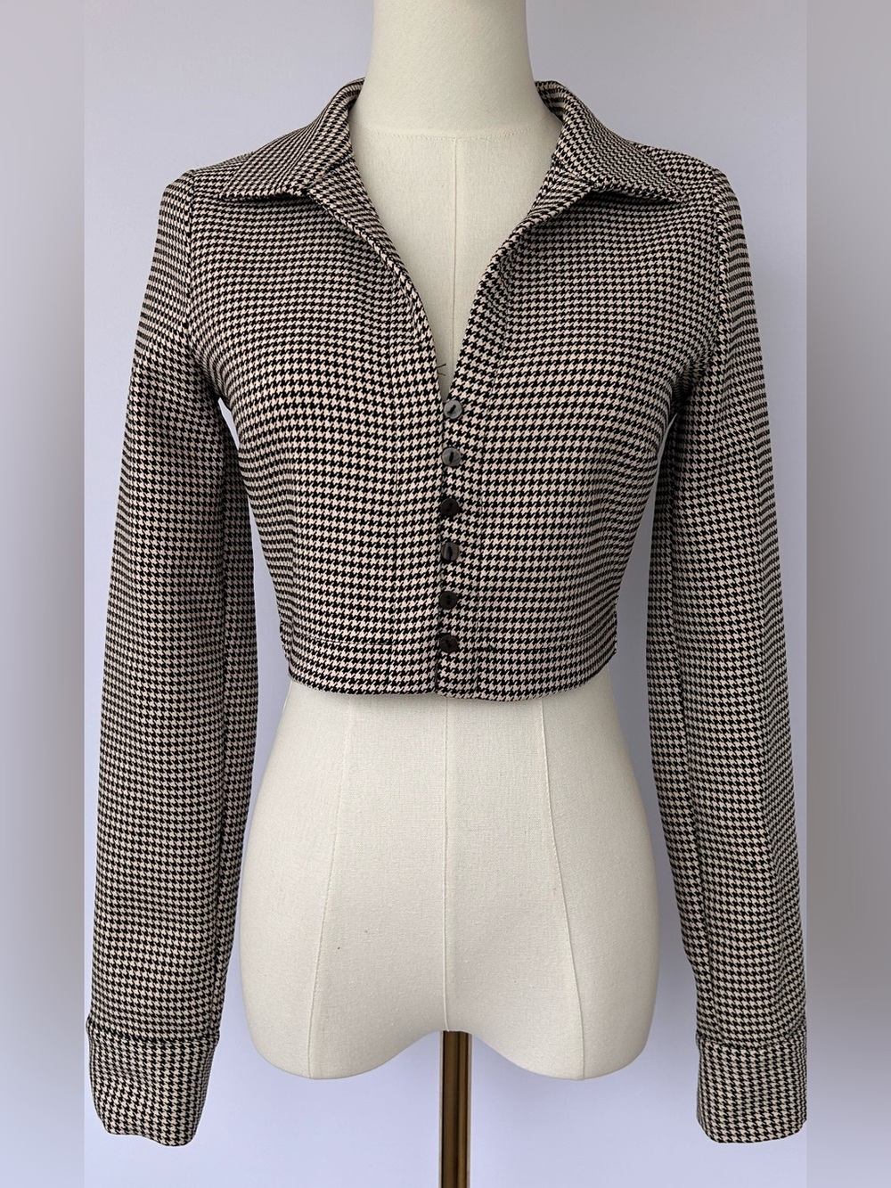Zara Women’s Houndstooth Button Front Cropped Shirt Jacket Size Small